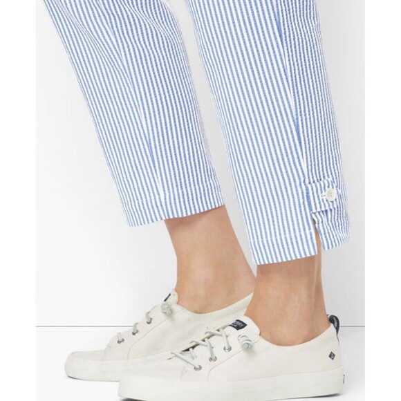NWT Talbots Pants Womens 14 Blue White Seersucker Perfect Crop Striped Ankle - Picture 14 of 15